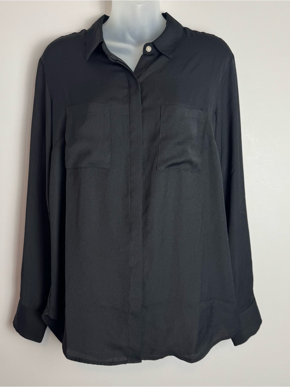 a new day Black Button-Down Pocket Blouse Size Large
